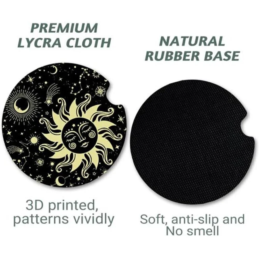 Car Cup Coasters Black Sun Flower  2-Pack Cup Holder Anti Slip Rubber Vehicle